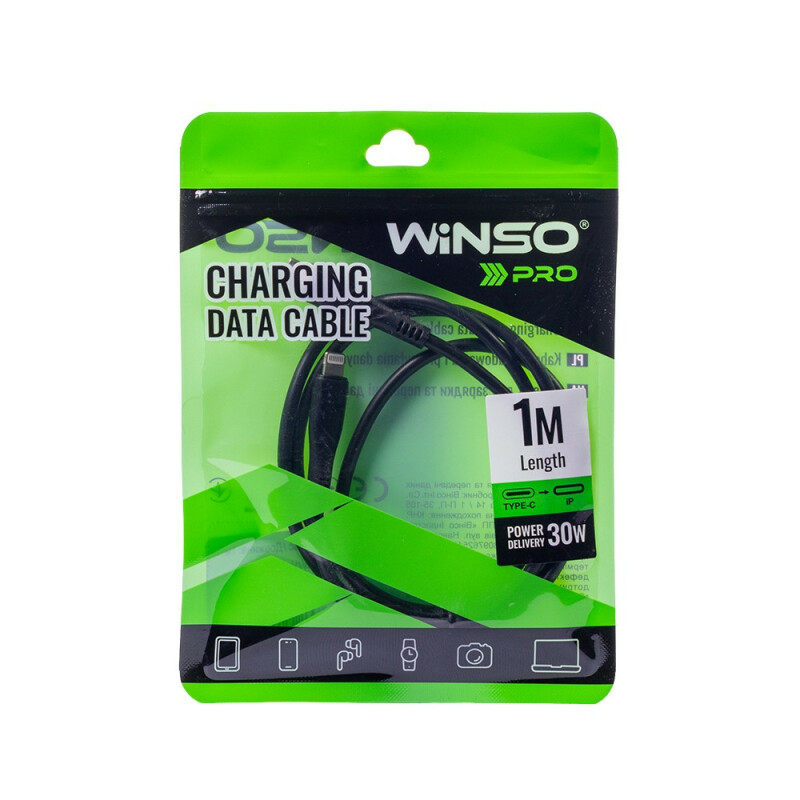 Кабель Winso Pro Type-C to Lightning 30W 1м, PVC, черный, ZIP 221104B (200)