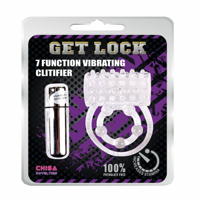 Кільце ерекційне подвійне, з вібрацією Chisa Get Lock прозоре, 4.3 х 2.3 см - Зображення 1