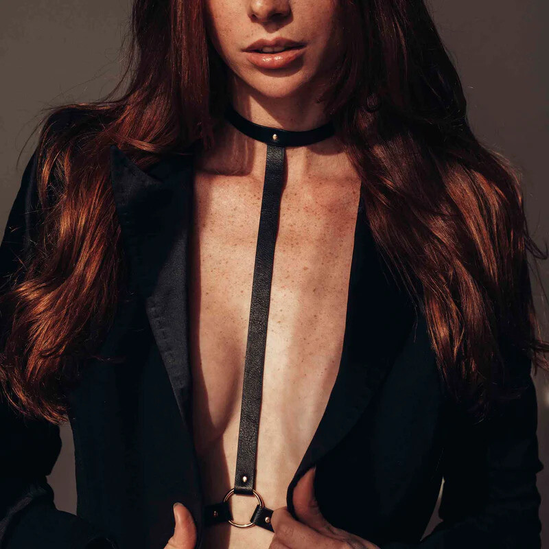 Портупея MAZE Bijoux Indiscrets з нашийником і одним перетином, чорна - Изображение 1