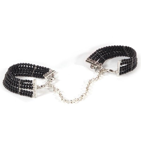 Браслети-наручники Bijoux Indiscrets з перлами, чорні - Изображение 1