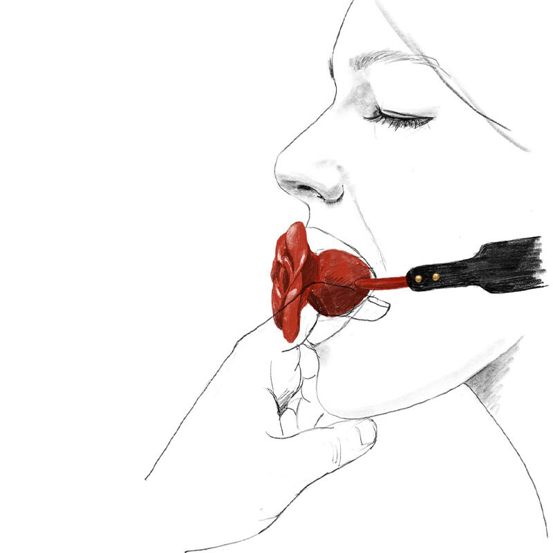 Кляп троянда з силікону та італійської шкіри Rose Ball Gag UPKO - Зображення 6