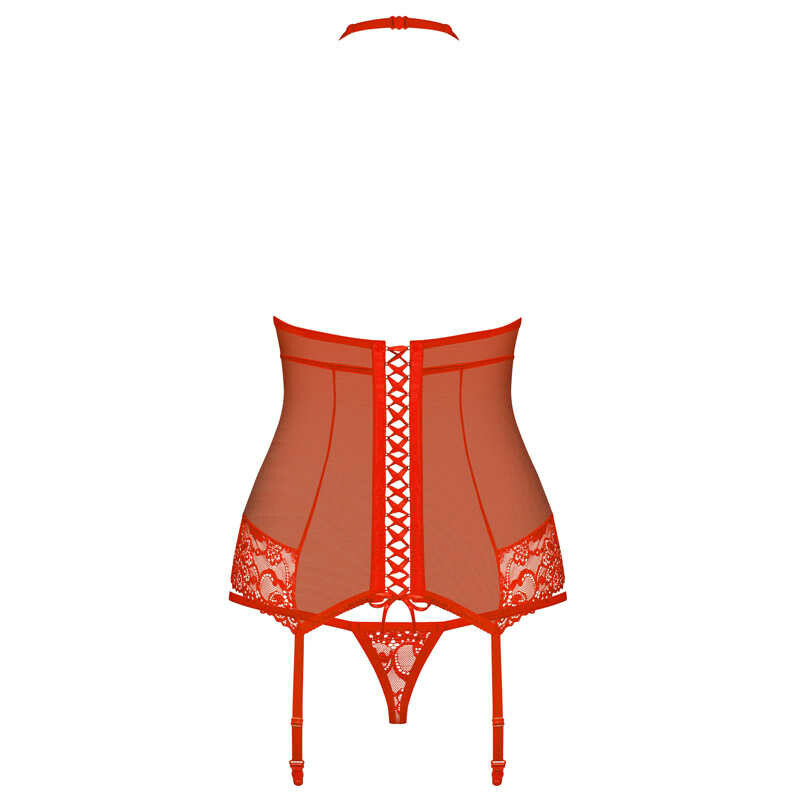 Еротичний корсет зі шнурівкою і пажами для панчіх corset &amp; thong red L / XL - Зображення 5
