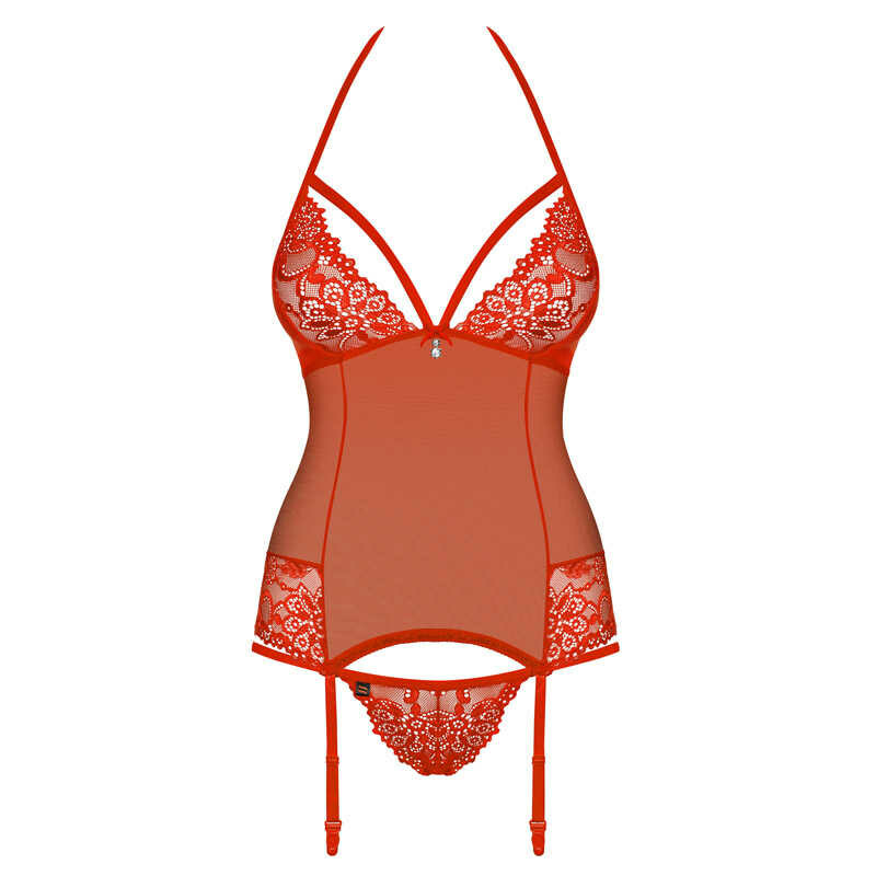 Еротичний корсет зі шнурівкою і пажами для панчіх corset &amp; thong red L / XL - Зображення 6