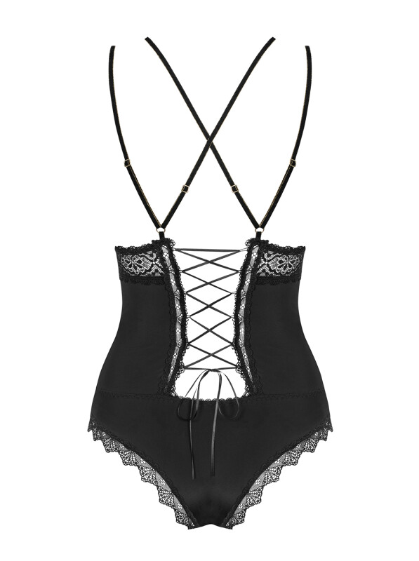 Еротичне боді з атласу з елементами мережива і відкритою спиною Lolitte teddy black XXL - Зображення 8