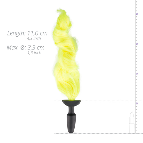 Анальна пробка з хвостом Silicone Butt Plug With Tail, 3.3 х 11 х 55 см, жовта - Зображення 2