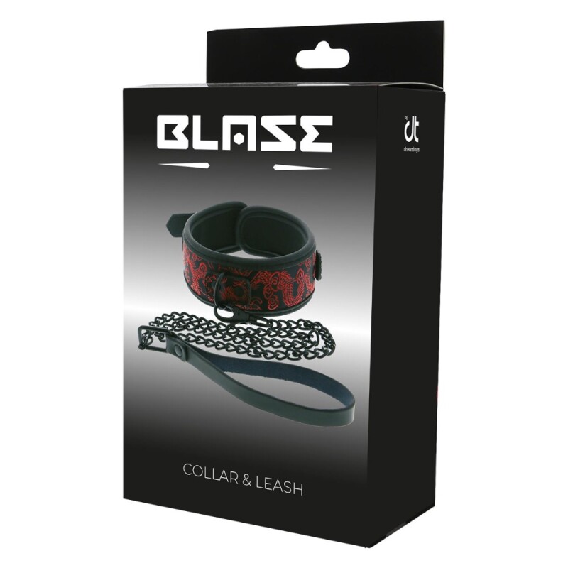 Нашийник з повідцем Dream Toys Blaze з вишивкою червоного кольору, чорний, 4.8 см - Изображение 1