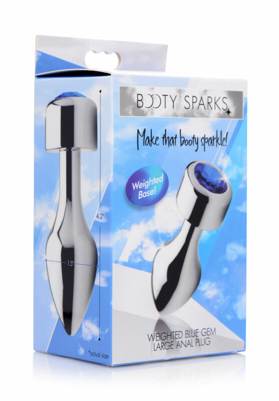 Анальна пробка металева XR Brands Booty Sparks із синім каменем, срібляста, 10.6 x 3.8 см - Изображение 1