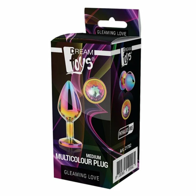 Анальна пробка Dream Toys, M, з різнокольоровим каменем, райдужна, 8.3 х 3.4 см - Изображение 3