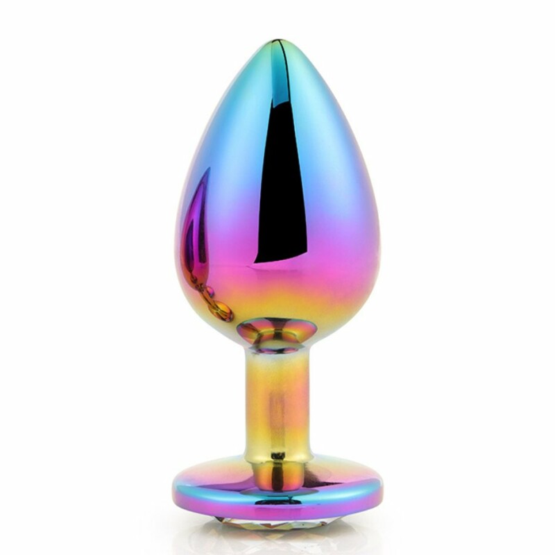 Анальна пробка Dream Toys, M, з різнокольоровим каменем, райдужна, 8.3 х 3.4 см - Изображение 4