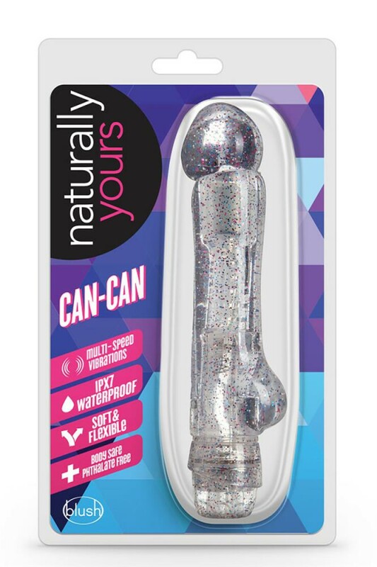 Вібратор багатошвидкісний Naturally Yours Can-Can, сріблястий з блискітками, 17.7 см х 3.8 см - Зображення 1