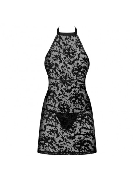 Сорочка з трусиками Obsessive Softily з візерунком та застібкою на шиї, чорна, 2XL/3XL - Зображення 2