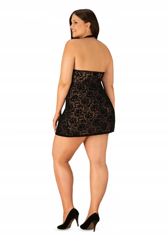 Сорочка з трусиками Obsessive Softily з візерунком та застібкою на шиї, чорна, 2XL/3XL - Зображення 5