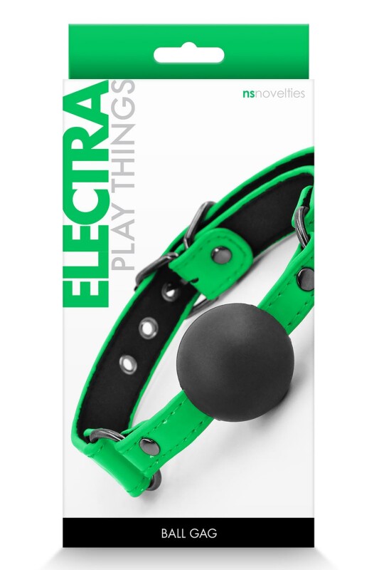 Кляп-кулька NS Novelties Electra силіконовий, з неоновим зеленим ремінцем, чорний, 4.5 см - Зображення 1