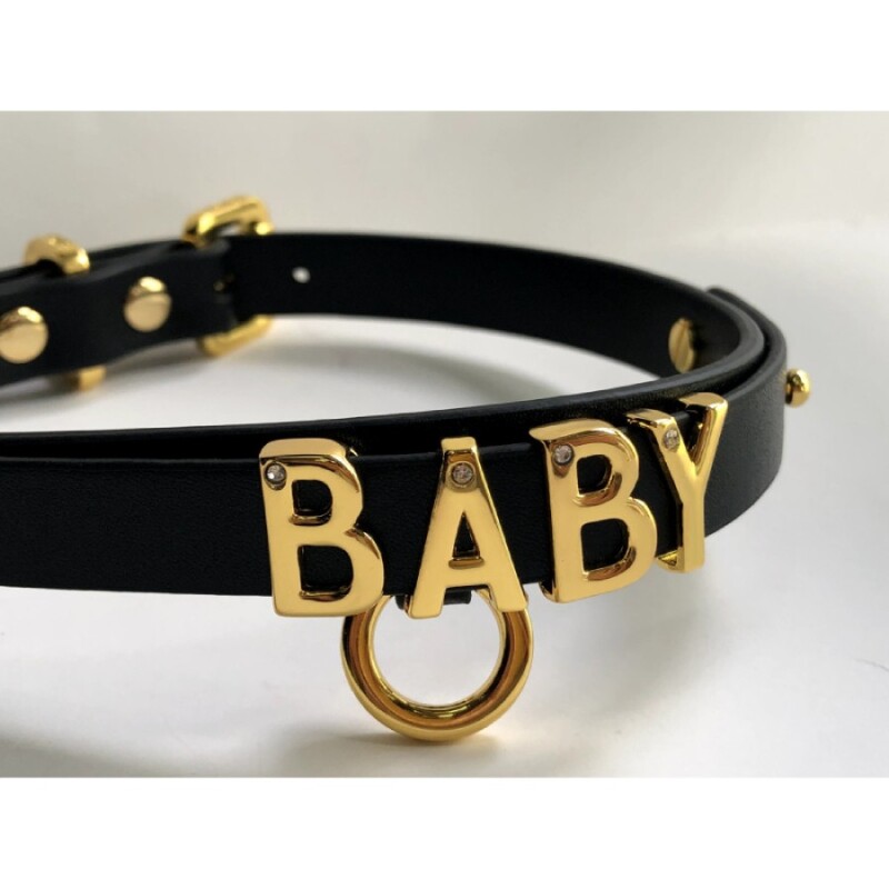 Чокер з написом BABY від UPKO, зі шкіри, чорний із золотою фурнітурою, 3.7 х 44.5 см - Зображення 1