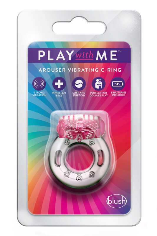Ерекційне віброкільце Blush Play with me з рельєфним метеликом, прозоро-рожеве, 4.4 х 3.8 см - Изображение 1