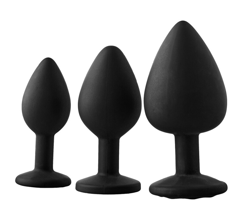 Набір анальних пробок Dream Toys Fantasstic з червоним камінням, чорний, 3 шт - Изображение 2