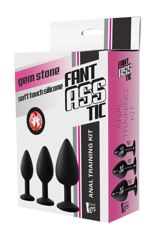 Набір анальних пробок Dream Toys Fantasstic з червоним камінням, чорний, 3 шт - Изображение 1