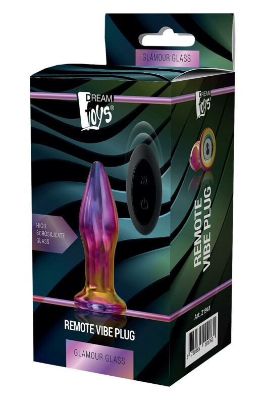 Анальний вібратор Dream Toys Glamour Glass з пультом, скляна, різнокольорова, 11 х 3.8 см - Изображение 1