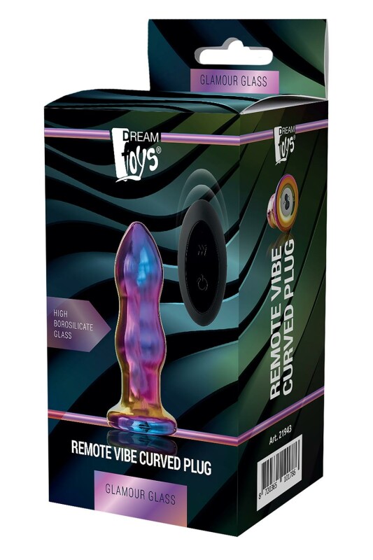 Анальний вібратор Dream Toys Glamour Glass з пультом, скляний, різнокольоровий, 11.2 х 2.6 см - Зображення 3