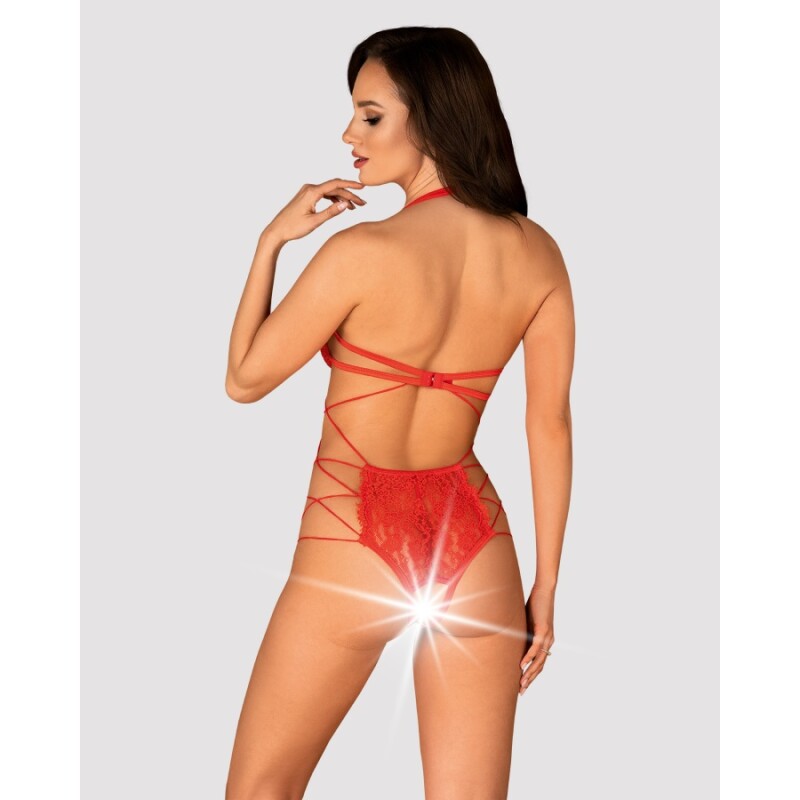 Сексуальне боді Obsessive Rediosa, L/XL, мереживне, з відкритими грудьми, з інтимним вирізом, червоне - Зображення 4