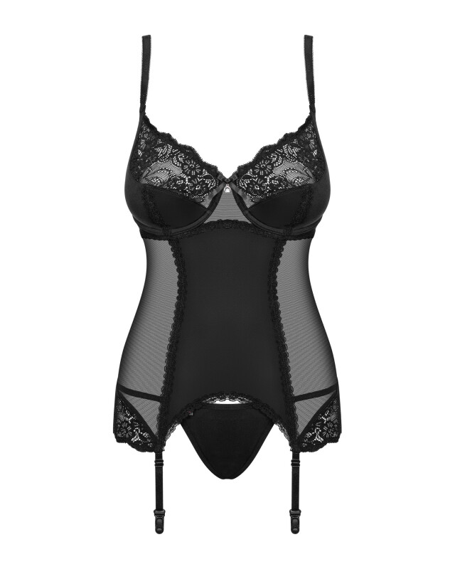 Еротичний корсет Obsessive Amallie S/M, зі стрінгами, чорний - Изображение 2