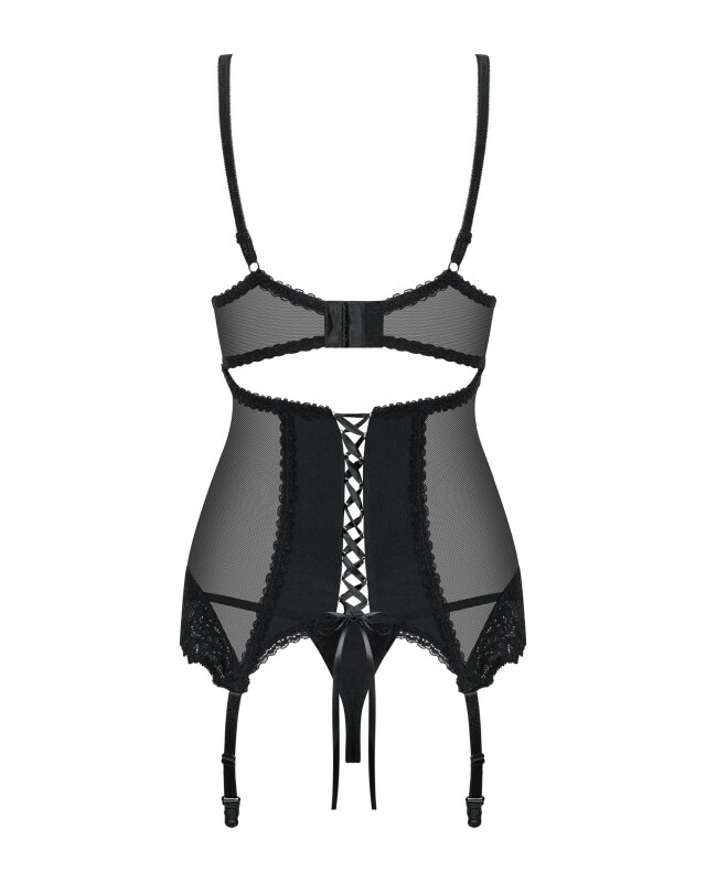 Еротичний корсет Obsessive Amallie S/M, зі стрінгами, чорний - Изображение 3