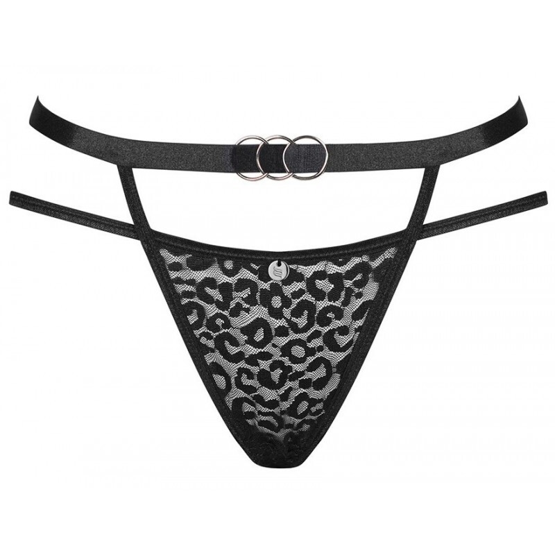 Трусики сексуальні Obsessive Bagirela, L/XL, з леопардовим візерунком, чорні - Изображение 7
