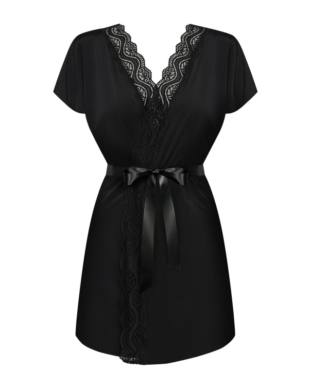 Сексуальний халат Obsessive Diyosa, L/XL, з атласним поясом, чорний - Изображение 4