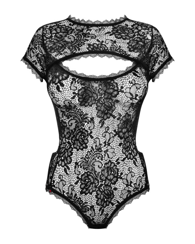 Еротичне боді Obsessive Peonesia, L/XL, мереживне зі шнурівкою на спині, чорний - Изображение 7