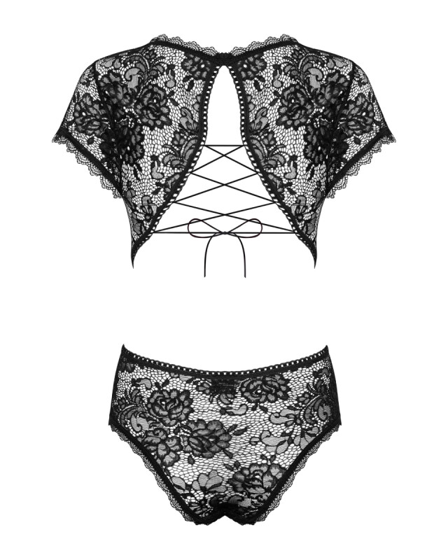 Еротичне боді Obsessive Peonesia, L/XL, мереживне зі шнурівкою на спині, чорний - Изображение 8