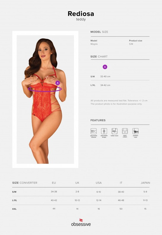 Сексуальне боді Obsessive Rediosa, L/XL, мереживне, з відкритими грудьми, з інтимним вирізом, червоне - Зображення 8