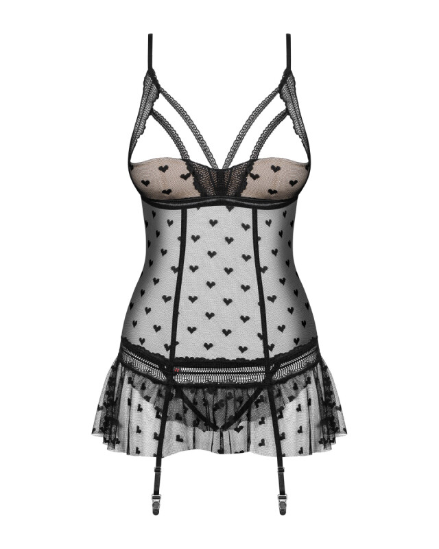 Сексуальний корсет Obsessive Heartia, L/XL, з відкритими грудьми в серці, чорний - Зображення 7