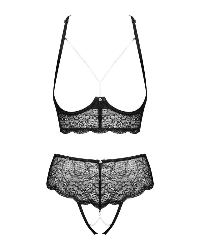 Еротичний комплект Obsessive Pearlove XS/S, з відкритими грудьми та інтимною зоною, чорний - Изображение 2