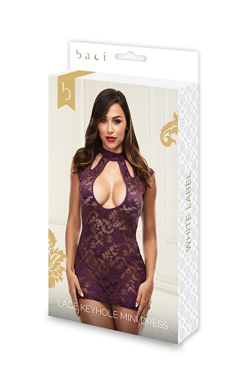 Сексуальна сукня Baci Lingerie, S/M, мереживна з глибоким декольте та відкритою спиною, фіолетове - Зображення 4