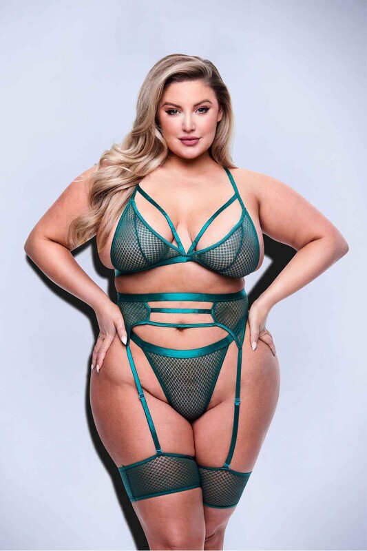 Сексуальний комплект білизни Queen Size Baci, напівпрозорий, зелений - Изображение 2