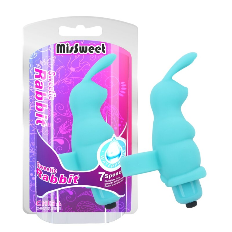 Вібратор на палець Chisa Sweetie Rabbit з вушками кролика, блакитний, 10 х 3.2 см - Изображение 1