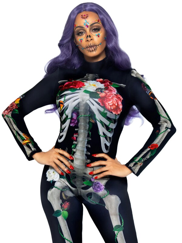 Комбінезон із принтом скелета S  Leg Avenue Skeleton Floral, чорний - Зображення 2