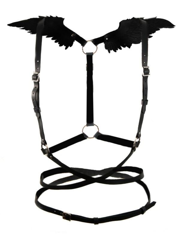 Портупея з крилами One Size Black Angel 2 Candy Hero, екошкіра, чорна - Изображение 1