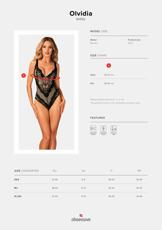 Боді мереживний Obsessive Olvidia body, розмір M/L, чорний - Изображение 9