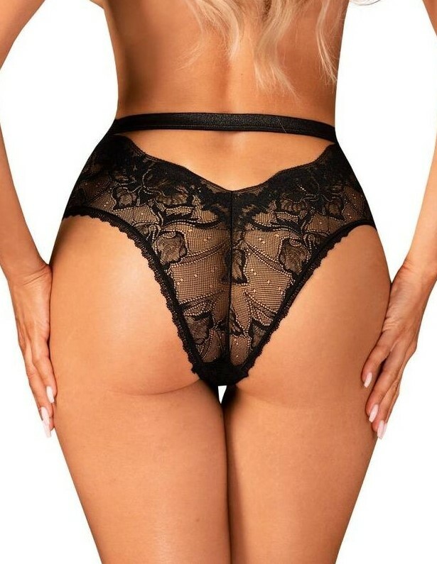 Трусики сексуальні XS/S Obsessive Olvidia, мереживні, чорні - Изображение 1