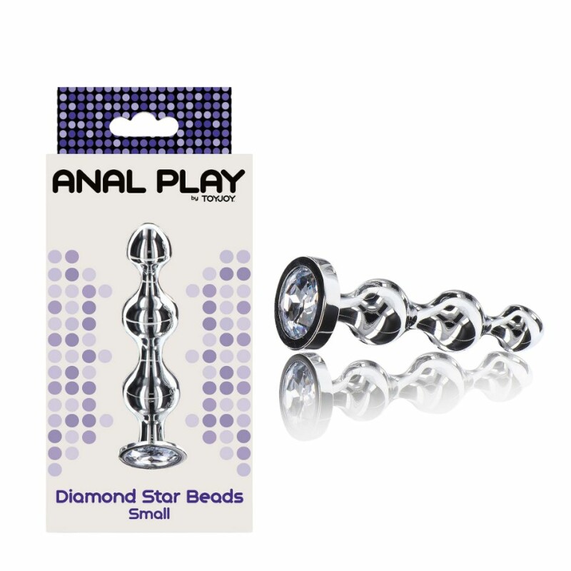 Анальна ялинка S металева зі стразами ToyJoy Anal Play Diamond Star Beads срібна, 10.5 см х 2.5 см