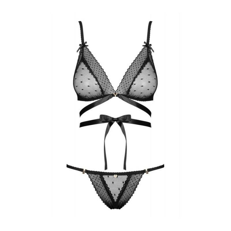 Комплект напівпрозорої білизни L/XL Bowessa Obsessive, чорний - Изображение 2