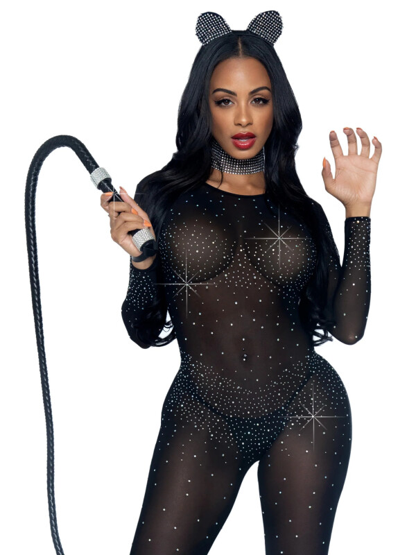 Комбінезон сексуальний Leg Avenue Sheer Rhinestone, XS, зі стразами, чорний - Зображення 2