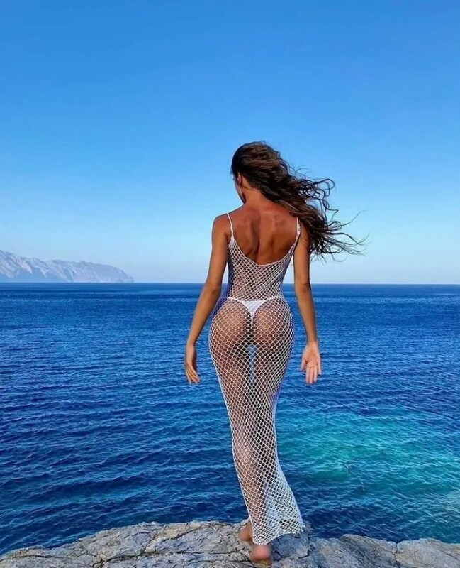 Сукня довга One Size Never Enough Leg Avenue, у велику сітку, біла - Изображение 5
