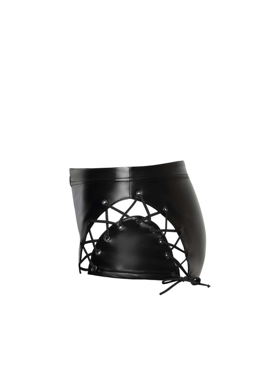 Шортики сексуальні Noir Handmade M, вінілові, зі шнурівкою, чорні - Изображение 5