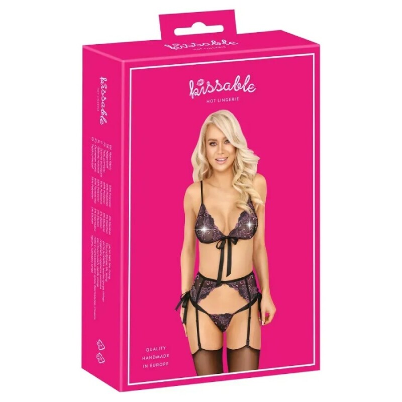 Сексуальний комплект з вишивкою, чорний S/M - Изображение 4