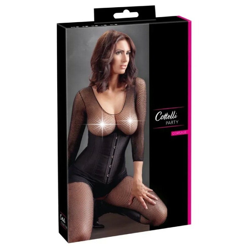 Корсет з відкритим бюстом, S, Cottelli Collection Party Corset Open Cup на талію, чорний - Изображение 5