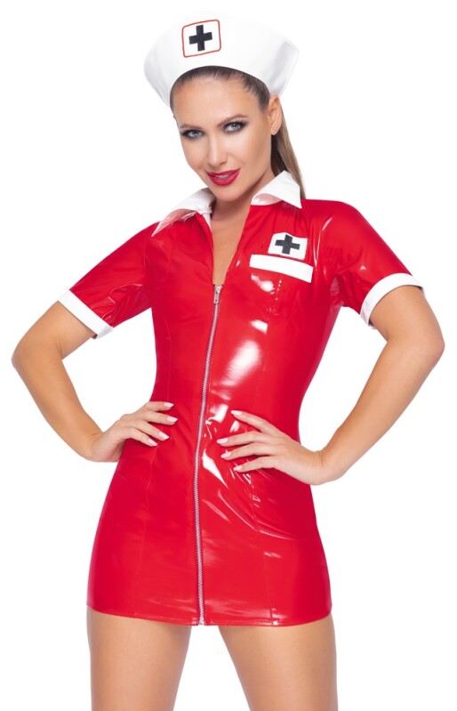 Костюм сексі медсестри Black Level Vinyl Nurse, M, червоний, 2 предмети - Изображение 2