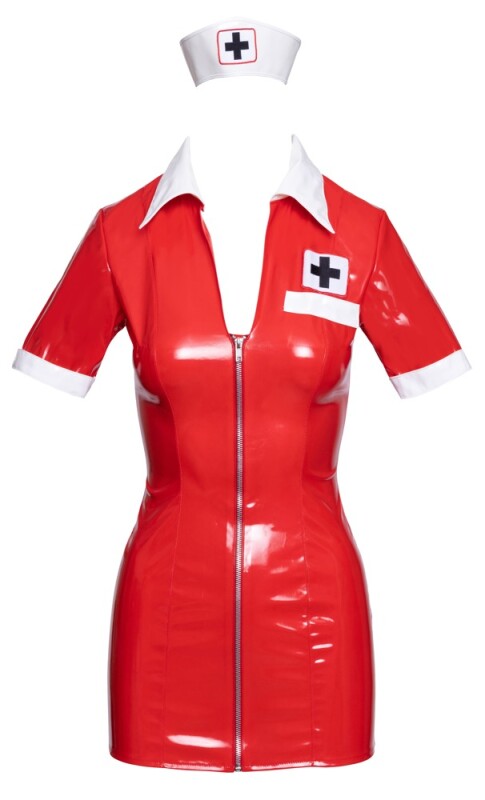 Костюм сексі медсестри Black Level Vinyl Nurse, M, червоний, 2 предмети - Изображение 4