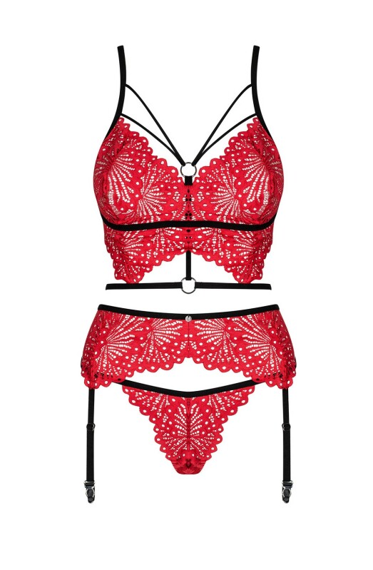 Спокусливий комплект білизни L/XL Mettia Obsessive, мереживний, червоний, 3 предмети - Изображение 2